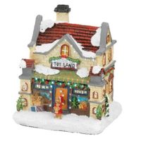 Kerstdorp kersthuisjes speelgoedwinkel met verlichting 9 x 11 x 12,5 cm - thumbnail
