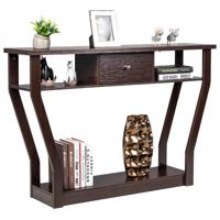 Console Tafel met Lade en Plank Hal Entree Tafel 3-Laags Moderne Decoratieve Zijtafel Sofatafel Onderste Display Plank Zij Accent Tafel Bruin