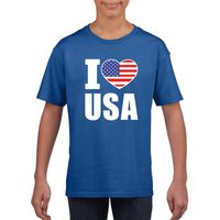 Blauw I love USA - Amerika fan shirt kinderen