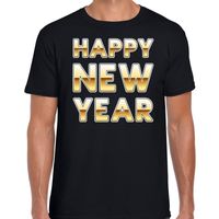 Nieuwjaar Happy New Year tekst t-shirt zwart met goud voor heren