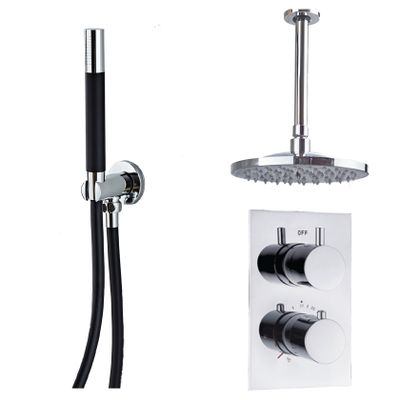 Regendouche set SaniClear Shine Pro | Inbouw | Thermostaatkraan | 2-weg | Rond | Chroom-zwart