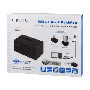 LogiLink QP0027 USB-C 10Gbps SATA 6 Gb/s 1 poort Harde schijf-dockingstation 2.5 inch, 3.5 inch