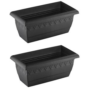 Hega Hogar Plantenbak - 2x - antraciet - rechthoek - kunststof - 40 x 20 cm