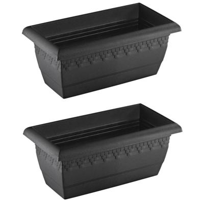 Hega Hogar Plantenbak - 2x - antraciet - rechthoek - kunststof - 40 x 20 cm