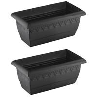 Hega Hogar Plantenbak - 2x - antraciet - rechthoek - kunststof - 40 x 20 cm