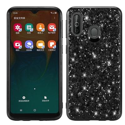Glittery poeder schokbestendig TPU Case voor Galaxy A40 (zwart)