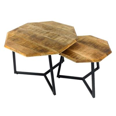 Eva - Couchtisch 2er Set - zwart - massief hout en metaal - 67x52x47/40cm
