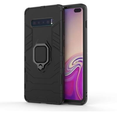 PC + TPU schokbestendige beschermhoes voor Samsung Galaxy S10 Plus met magnetische Ring Holder(Black)