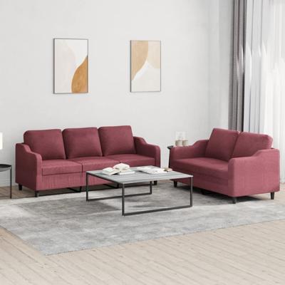 2-delige Loungeset met kussens stof wijnrood