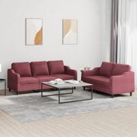 2-delige Loungeset met kussens stof wijnrood