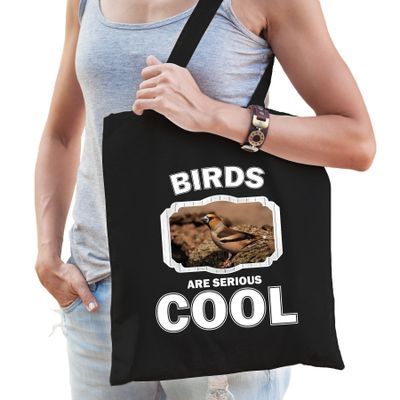 Dieren appelvink vogel tasje zwart volwassenen en kinderen - birds are cool cadeau boodschappentasje