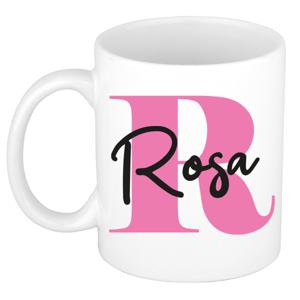 Naam mok Rosa - roze - wit - keramiek - 300 ml - verjaardag/cadeau beker