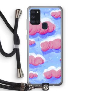 Roze wolken met vogels: Samsung Galaxy A21s Transparant Hoesje met koord