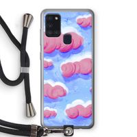 Roze wolken met vogels: Samsung Galaxy A21s Transparant Hoesje met koord