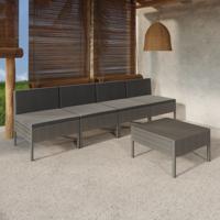 5-delige Loungeset met kussens poly rattan grijs