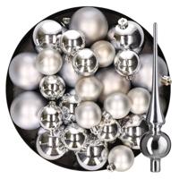 Kerstversiering kunststof kerstballen met piek zilver 6-8-10 cm pakket van 37x stuks - Kerstbal - thumbnail