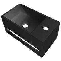 Toiletfontein - Leoni - Solid Surface - Handdoekhouder en Kraangat Rechts - Zwart 35.8x20.5x15.7 cm