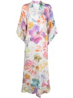 120% Lino robe-tunique longue à fleurs - Rose