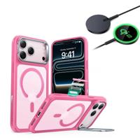 iPhone 17 Pro Max Bundle Classic Hybrid Magnetic Case (Camera Control, Stash Stand) and Magnetic Charging Pad (Qi2) - Frosted Pink