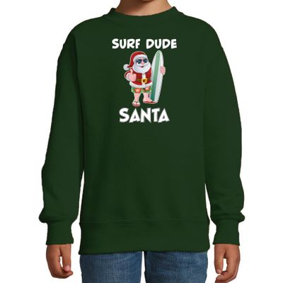 Surf dude Santa fun Kerstsweater / outfit groen voor kinderen Surf dude Santa fun Kerstsweater / outfit groen voor kinderen