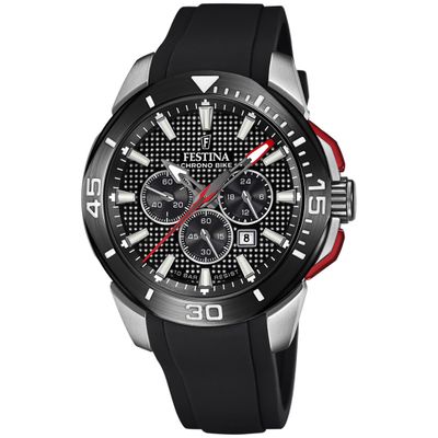 Festina F20642/4 Horloge Chrono Bike staal-siliconen zilverkleurig-zwart 47 mm