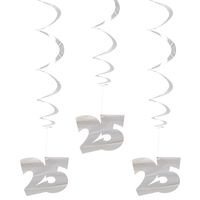 12x stuks hangdecoratie zilver 25 jaar feest versiering