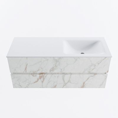 MONDIAZ VICA 120cm badmeubel onderkast Carrara 2 lades. Wastafel CLOUD rechts 1 kraangat, kleur Talc.