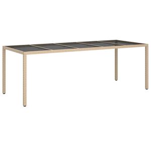 vidaXL Tuintafel 250x100x75 cm gehard glas en poly rattan beige