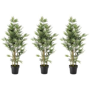 3x Groene bamboe kunstplanten 125 cm in zwarte plastic pot   -