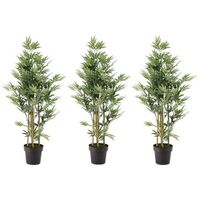 3x Groene bamboe kunstplanten 125 cm in zwarte plastic pot   - - thumbnail