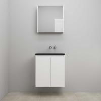 On-Line Badkamermeubelset - 60 cm - Voorgemonteerd - Greeploze Ladestructuur - Acryl Wastafel - zonder Kraangat - Spiegelkast - Hoogglans Wit