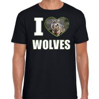 I love wolves t-shirt met dieren foto van een wolf zwart voor heren - thumbnail