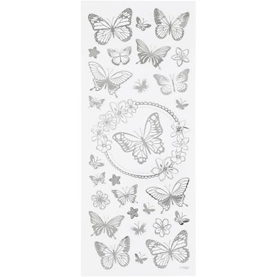 Creativ Company Stickers, vlinders, vel 10x24 cm, ca. 28 stuk, zilver, 1 vel