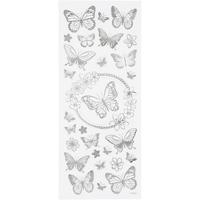Creativ Company Stickers, vlinders, vel 10x24 cm, ca. 28 stuk, zilver, 1 vel