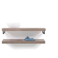 Looox Wooden Base Shelf Duo 120 cm, eiken old grey, Handdoekhouders mat zwart
