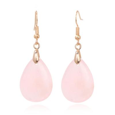 Goudkleurige Oorbellen voor Dames met Druppelvormige Roze Kwarts Hanger