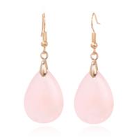 Goudkleurige Oorbellen voor Dames met Druppelvormige Roze Kwarts Hanger