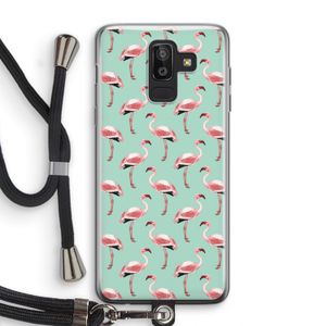 Flamingoprint groen: Samsung Galaxy J8 (2018) Transparant Hoesje met koord