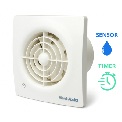 Stille Badkamerventilator Vent-Axia Supra - Ø 100 mm - Met Timer & Vochtensor