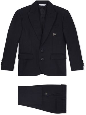 Dolce & Gabbana Kids costume en lin à veste à simple boutonnage - Bleu