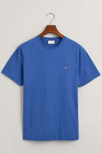 GANT Regular Fit T-Shirt ronde hals blauw, Effen