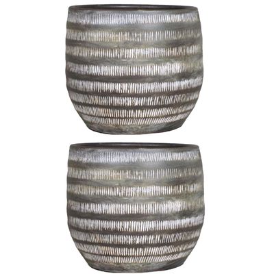 2x stuks bloempot mat terra bruin keramiek voor kamerplant H14 x D17 cm