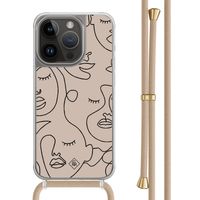 iPhone 14 Pro hoesje met beige koord - Abstract faces