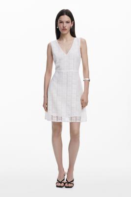 Mouwloze kanten jurk - WHITE - L