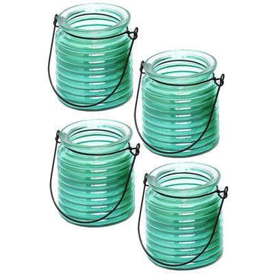 Citronellakaars - 4x - in blauw geribbeld glas - 8 cm - insecten verjagen - buitenkaars