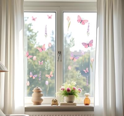Vlinders en tulpen raamsticker