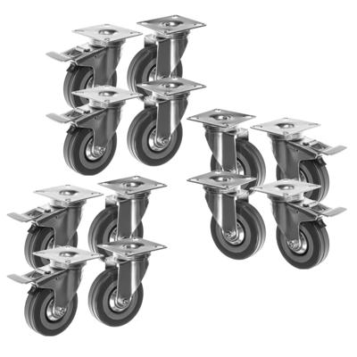 Malatec Zwenkwielen - 12x stuks - zilver/grijs - ijzer - PVC - zwenkwielen met rem Malatec Zwenkwielen - 12x stuks - zilver/grijs - ijzer - PVC - zwenkwielen met rem