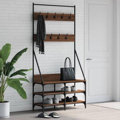 VidaXL Kledingrek met schoenenrek 90x34x184 cm bruin eikenkleur