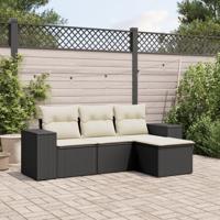 4-delige Loungeset met kussens poly rattan zwart
