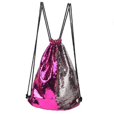 Zeemeermin glinsterende Sequin koord sport rugzak Schoudertas (magenta zilver)